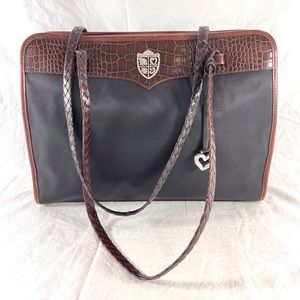 BRIGHTON Authentic Black Nylon and Brown Leather Satchel Shoulder Bag